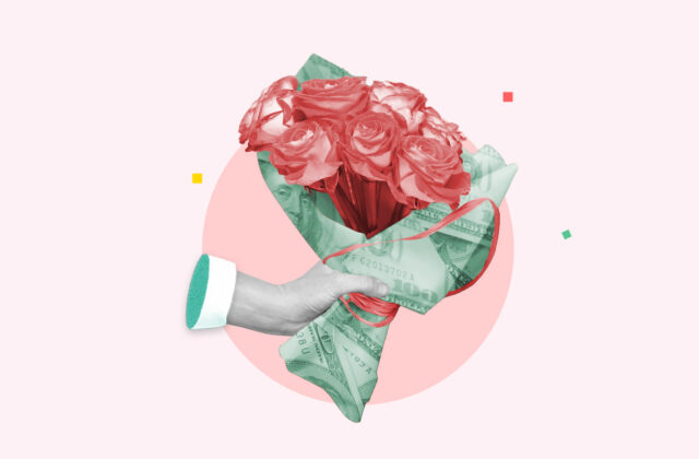Roses in a bouquet made of money representing how finances can affect your relationship