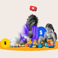 Woman sitting on the floor with a child for her babysitting side hustle