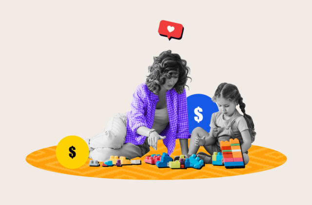 Woman sitting on the floor with a child for her babysitting side hustle
