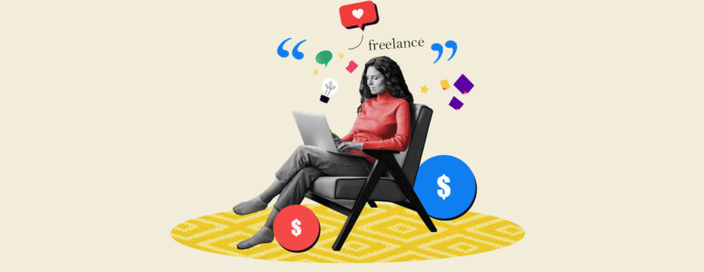 New freelance writer working on their first project on their laptop