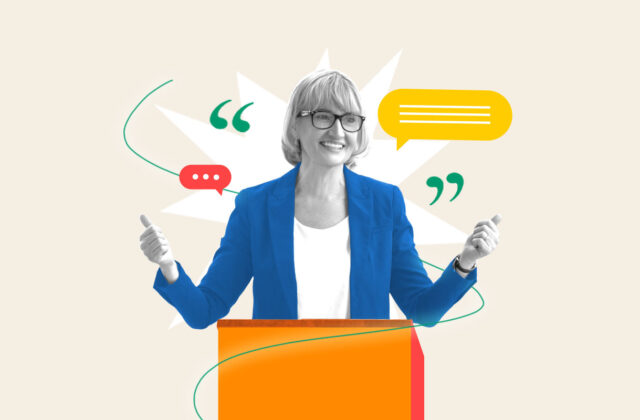 Woman giving a speech for her motivational speaking side hustle