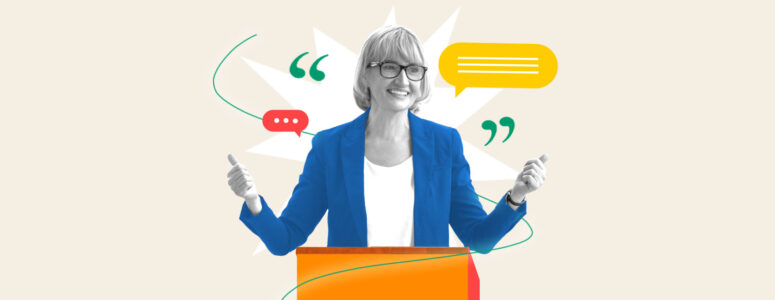 Woman giving a speech for her motivational speaking side hustle