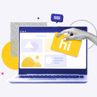 Web designer adding design features to a webpage on a laptop