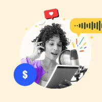 Professional audiobook narrator reading from a notepad and speaking into a microphone