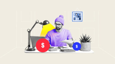 Remote worker sitting at his desk making money from home