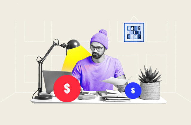 Remote worker sitting at his desk making money from home