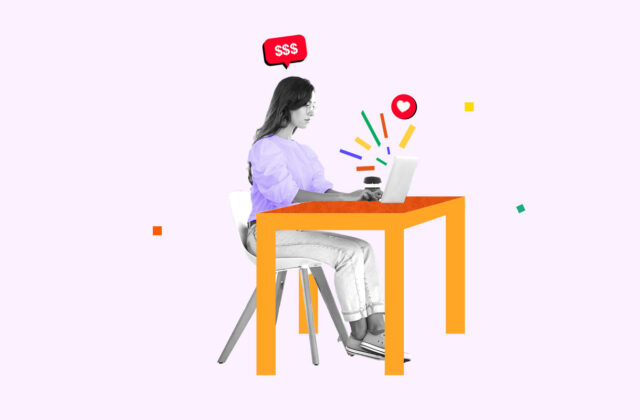 Woman sitting at her desk on her laptop starting a freelance side hustle.