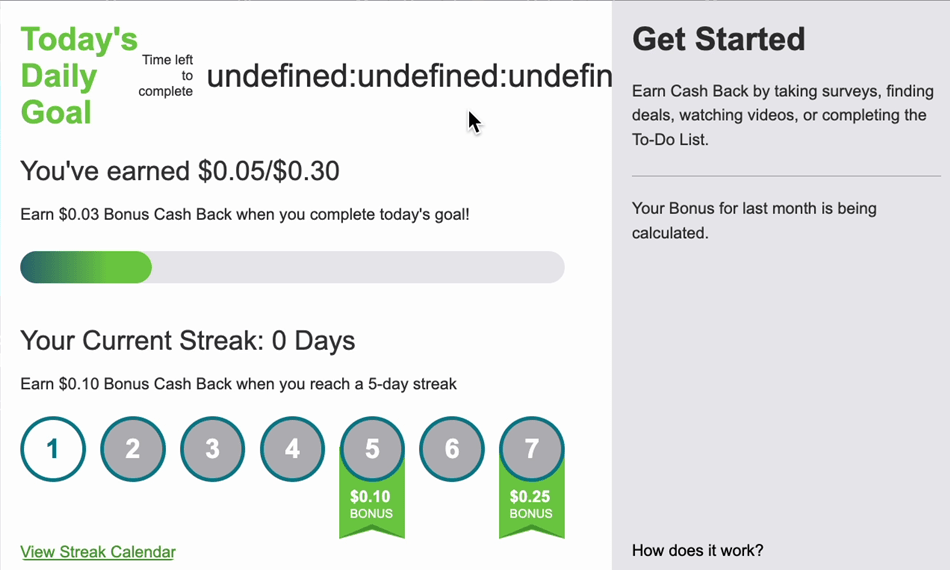 Screenshot of the InboxDollars Daily Goal feature.