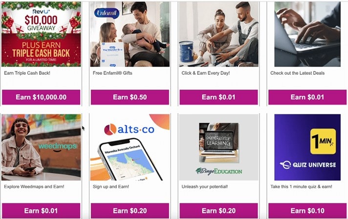 Screenshot of InboxDollars' partner offers