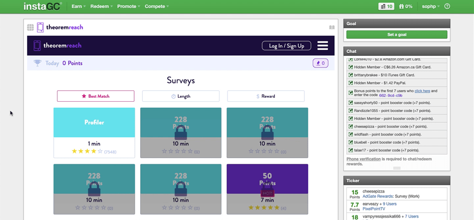 Viewing the InstaGC Profiler survey.