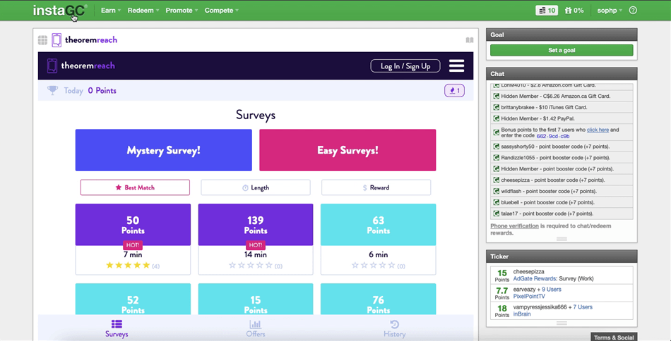 Viewing surveys under the InstaGC Surveys tab.