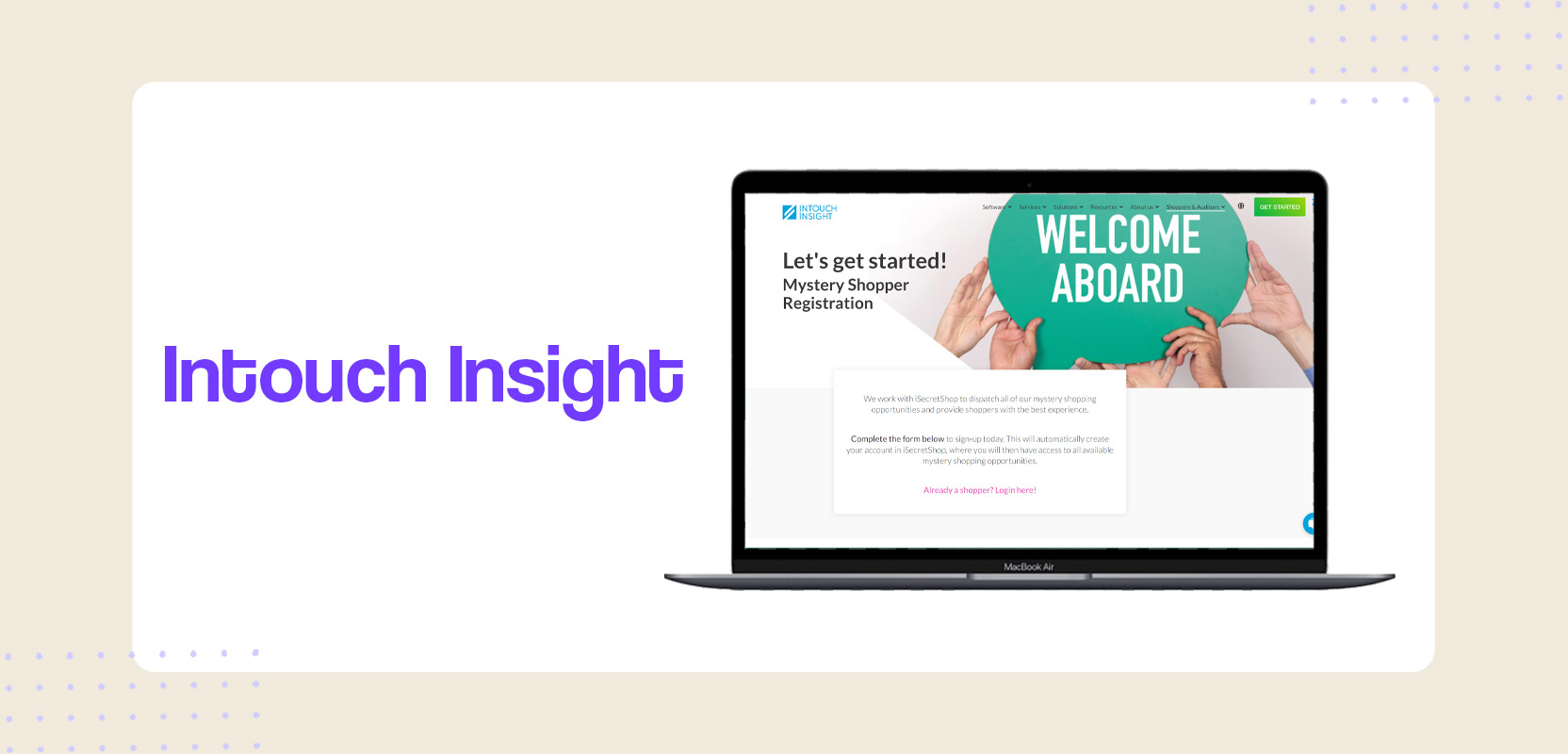 Laptop screen showing the Intouch Insight website