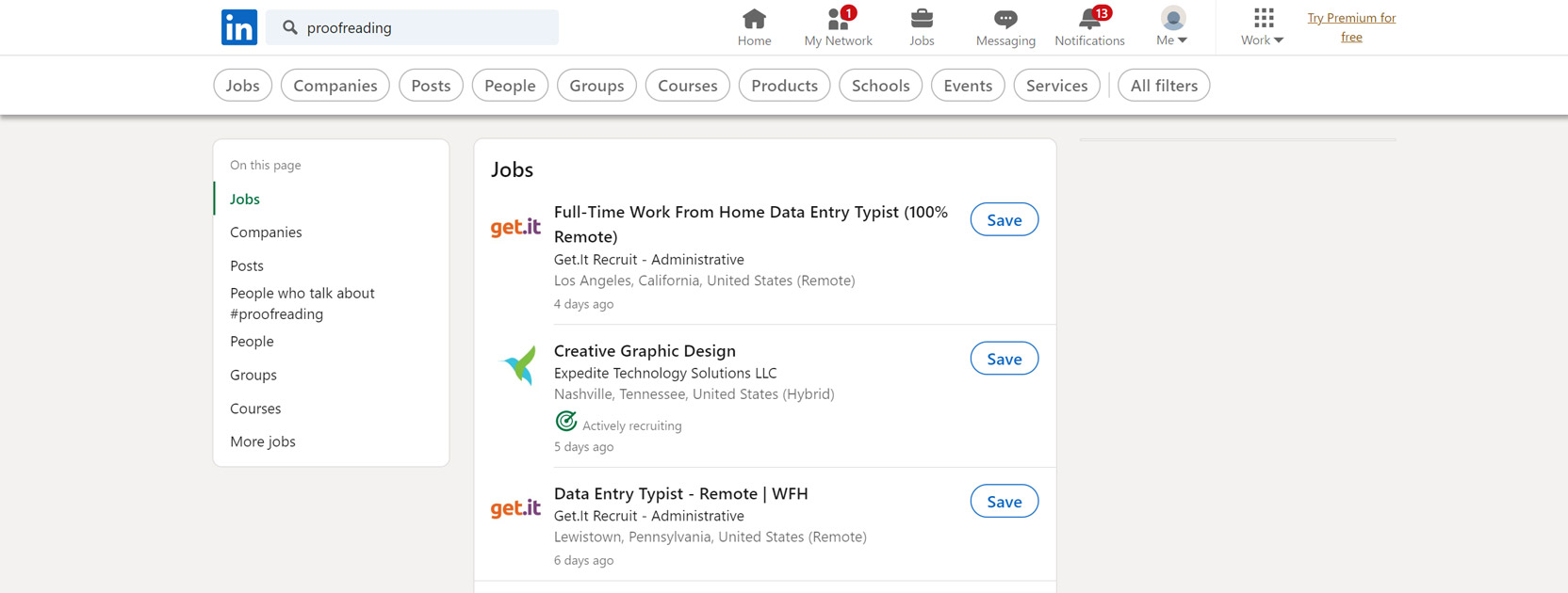 Screenshot of the LinkedIn home page