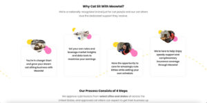 Meowtel website page showing the perks of Meowtel for pet sitters
