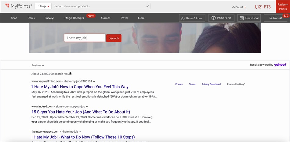 The MyPoints Search and Earn feature.