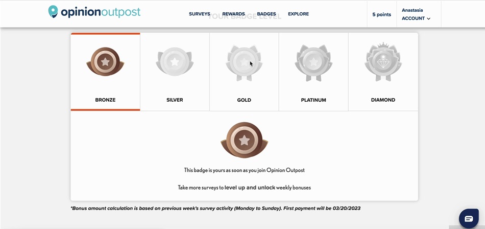 Badges in the Opinion Outpost bonus program.