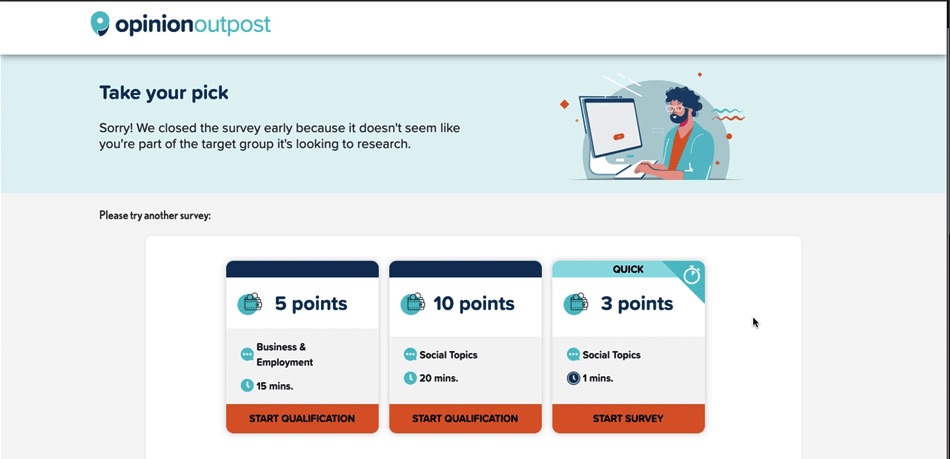 A failed survey on Opinion Outpost.
