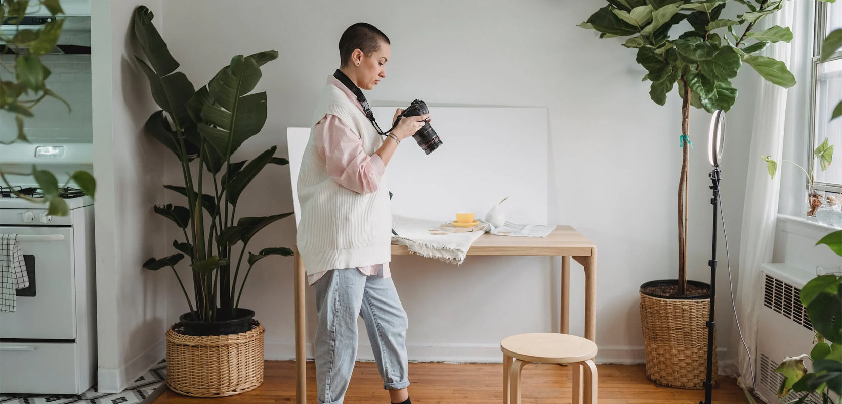 Freelance photographer taking a picture of a product for a local business