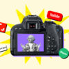 Camera surrounded by the logos of different platforms where you can start a photography side hustle