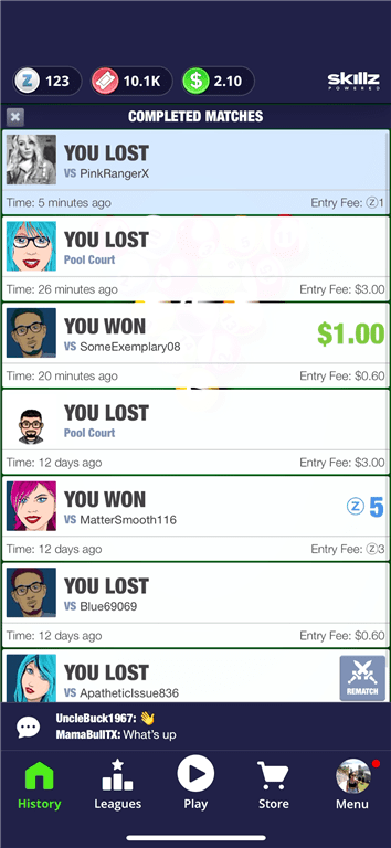 Checking the tournament results on Pool Payday.