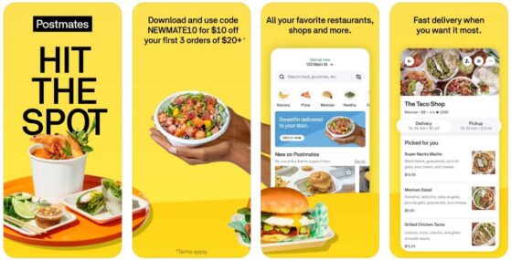 Screenshots of the Postmates app
