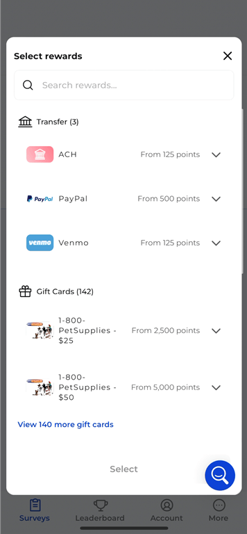 Prime Opinion rewards redemption options.