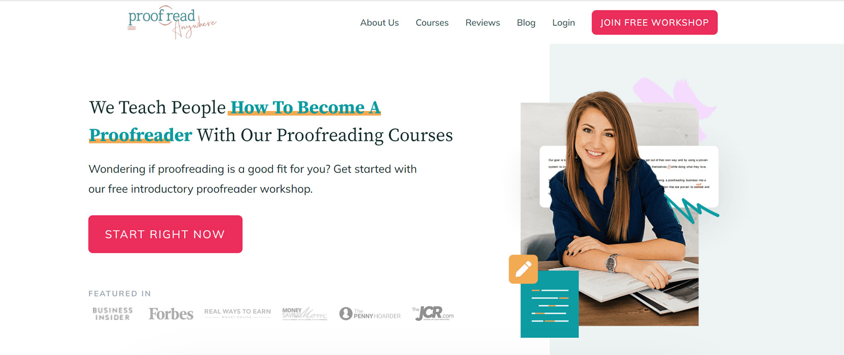 Screenshot of the Proofread Anywhere homepage