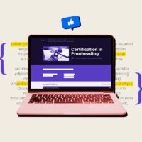 Laptop screen showing a proofreading course