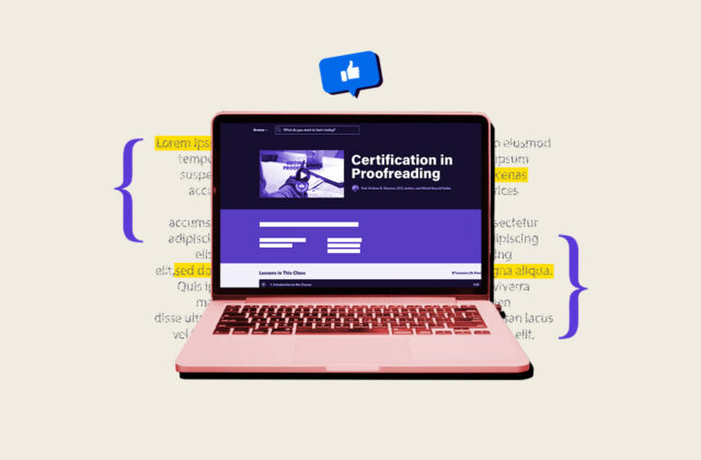 Laptop screen showing a proofreading course