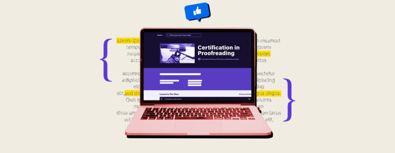 Laptop screen showing a proofreading course