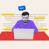 Man at laptop taking a proofreading test