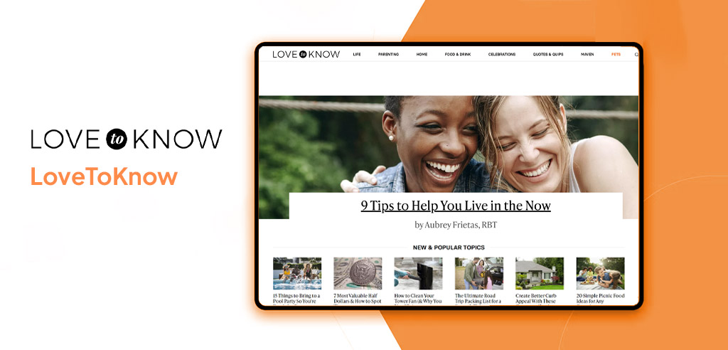 Screenshot showing the LoveToKnow homepage
