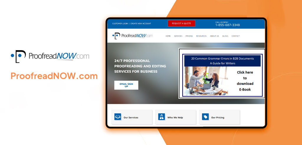 Screenshot of the ProofreadNOW homepage