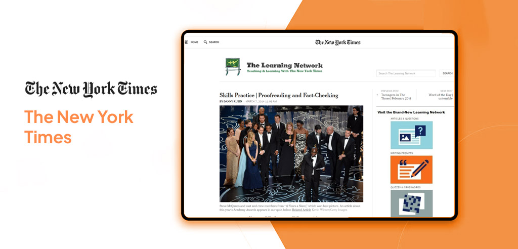 Screenshot showing the The New York Times proofreading test webpage