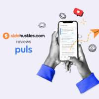 Two hands holding a smartphone displaying available jobs on the Puls app