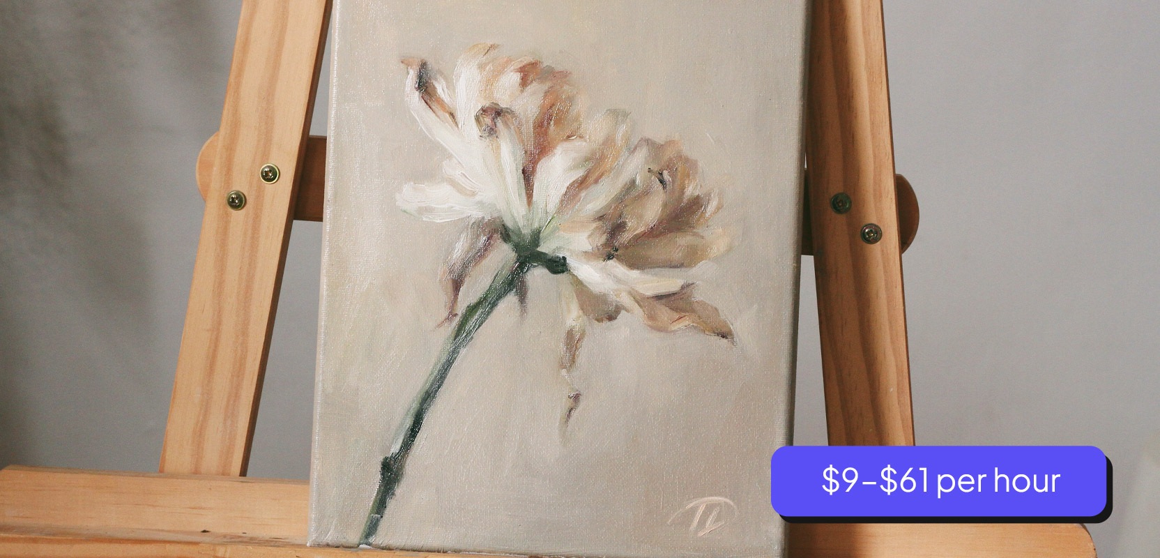 Painting sitting on an easel before being sold