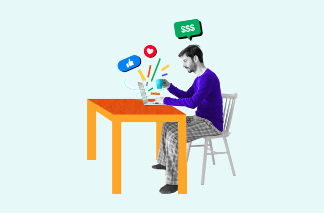 Man sitting at a table working on a side hustle