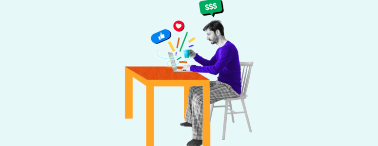 Man sitting at a table working on a side hustle
