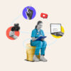 Nurse surrounded by different icons representing possible side hustles