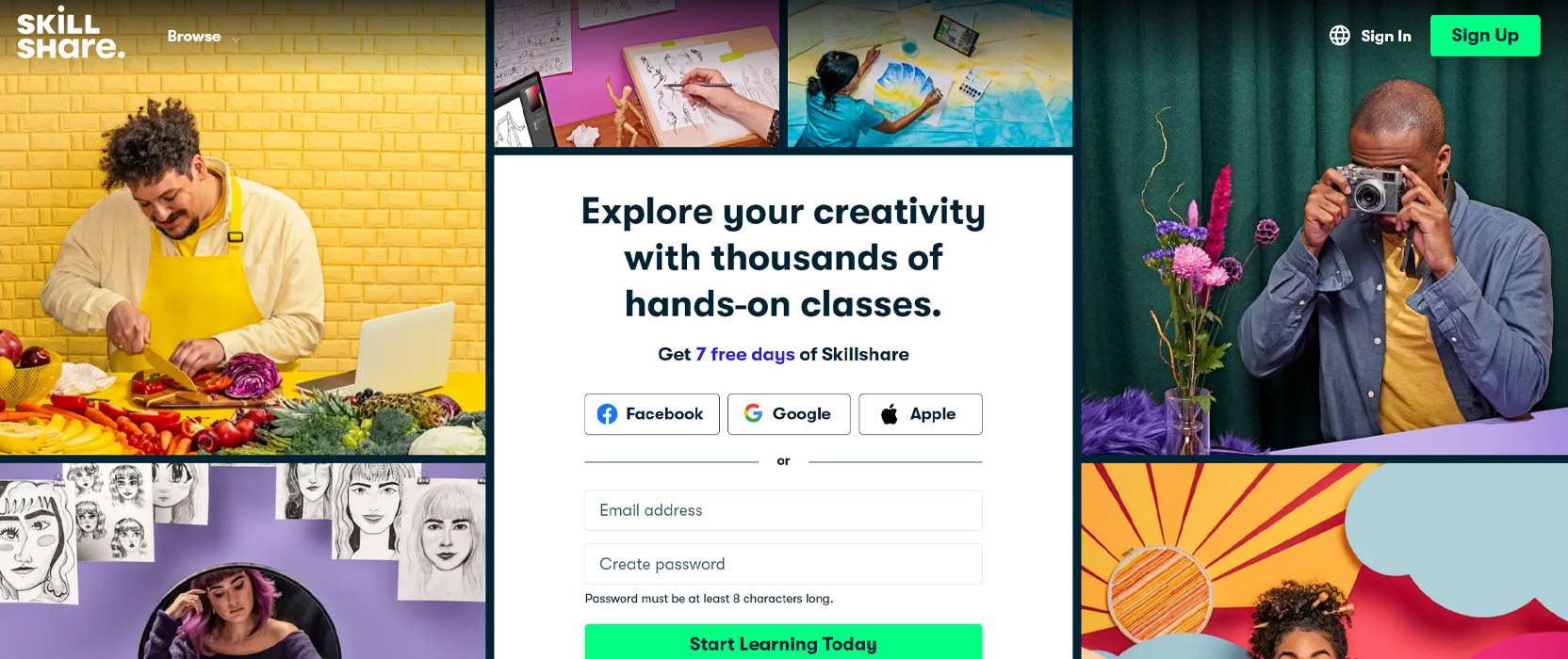 Screenshot of the Skillshare homepage