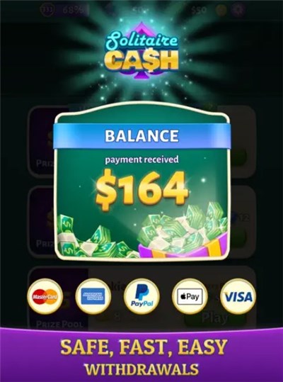 Screenshot from Solitaire Cash App Store page showing methods for cash withdrawals.
