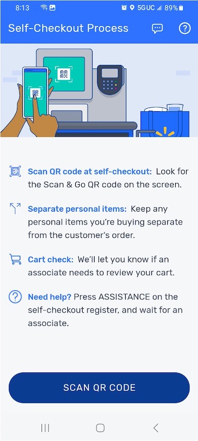 The prompt to scan the QR code at checkout in the Spark app.