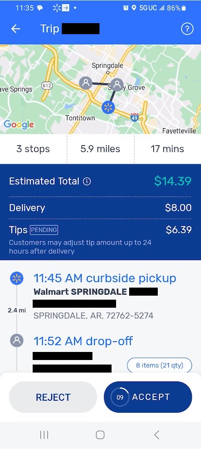 More details about an order in the Spark app.