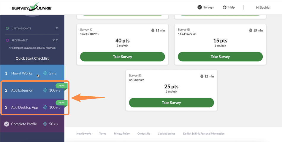 Survey Junkie’s rewards for the installation of their browser extension and desktop app.