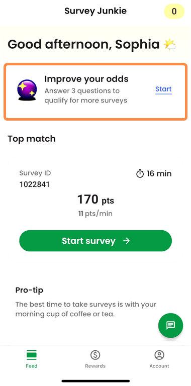 A Profile Survey amid the survey selection on Survey Junkie.