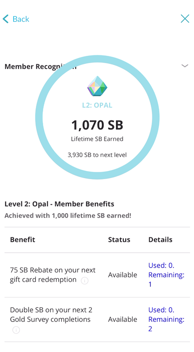 Status in the Swagbucks member recognition program