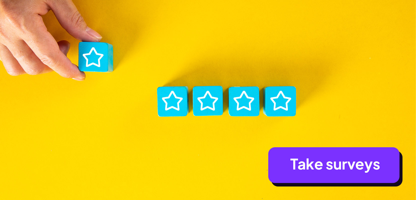 Four small blocks with stars on them representing a score given as part of a survey-taking side hustle