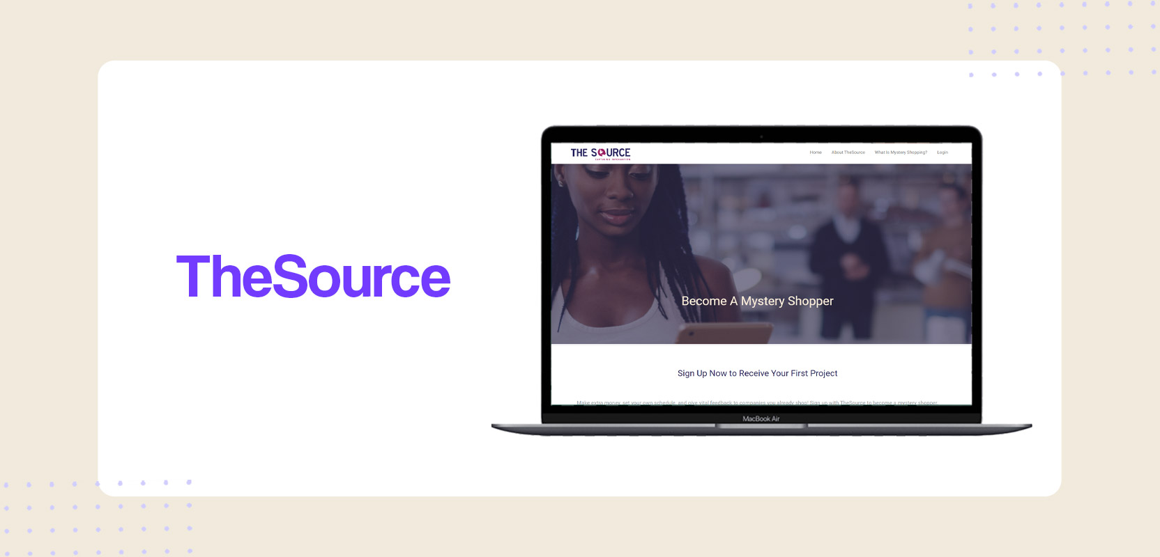 Laptop screen showing the TheSource website