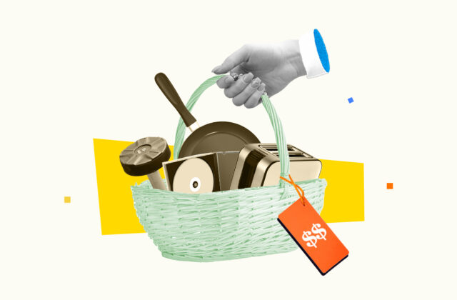 Basket of items being taken to be pawned.