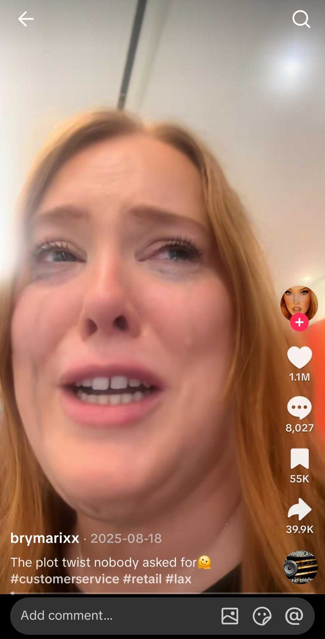 Screenshot of video of TikTok influencer explaining that she did not intentionally mean to sabotage her job.